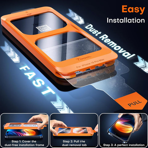 iPhone 15 Pro Max Screen Protector 9H Hardness Military Grade Shatterproof HD Tempered Glass for Full Coverage Easy Installation 2 Pack