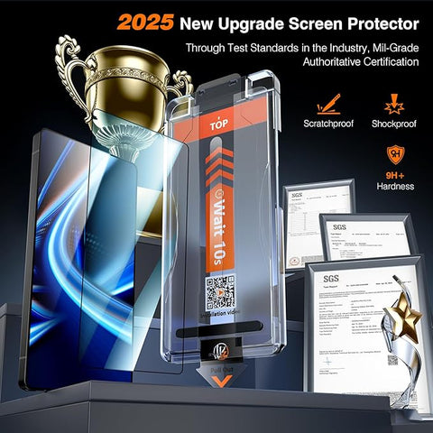2 Pack for Samsung Galaxy S25 Ultra Screen Protector, Military Grade Shatterproof, [Auto Dust-Elimination] 9H Tempered Glass for Samsung S25 Ultra Screen Protector, Full Coverage, Bubble Free