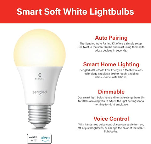 Alexa Light Bulb, S1 Auto Pairing with Alexa Devices, Warm Smart Light Bulbs, Bluetooth Mesh Smart Home Lighting, E26 60W Equivalent, 800LM, 1-Pack