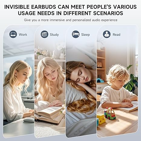 Invisible Sleep Earbuds, Smallest Sleep Headphones for Side Sleepers Low Profile Micro Tiny Discreet Hidden Earbuds for Work, Wireless Mini IPX5 Waterproof for Small Ear Canals, DeepBlack