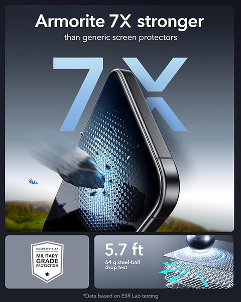 Glass for iPhone 16 Pro Max Screen Protector, [Military Grade Shatterproof & Longest Durable] Armorite Ultra-Tough Tempered Glass with UltraFit Tray