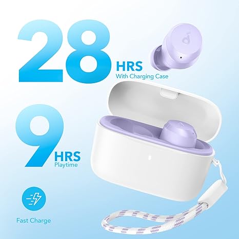Wireless Earbuds, Bluetooth 5.3, App, Customized Sound, 28H Long Playtime, Water-Resistant, 2 Mics for AI Clear Calls, Single Earbud Mode (Purple)