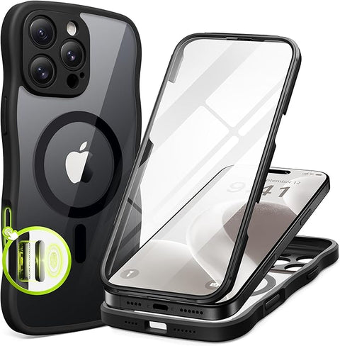 iPhone 16 Pro Max Case for Women Girls, [Compatible with MagSafe][Built-in Glass Screen Protector and Camera Protection] Cute Wave Clear Full Body Phone Case for iPhone 16 Pro Max 6.9"