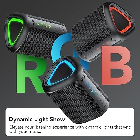 Bluetooth Speaker, 2025 Portable Wireless Speakers with Led Light, Bluetooth 5.4, 24H Playtime, Enhanced Bass, IPX7 Waterproof, Outdoor Speaker for Travel, Sport, Party, Biking.