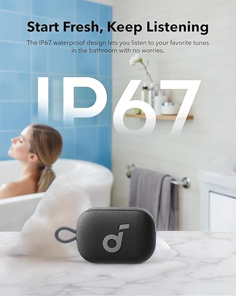 Select 4 Go Bluetooth Shower Speaker by Anker, IP67 Waterproof/Dustproof, Ultra-Portable Speaker, Wireless, 20H Playtime, Floatable, Powerful Sound, Electronics for Outdoors/Home/Travel
