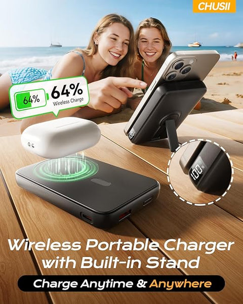 for Magsafe Portable Charger, 12000mAh Wireless Magnetic Power Bank with Stand and PD 20W Fast Charging, for Magsafe Battery Pack Compatible with iPhone 16/15/14/13/12 Series,Travel Camping Essential