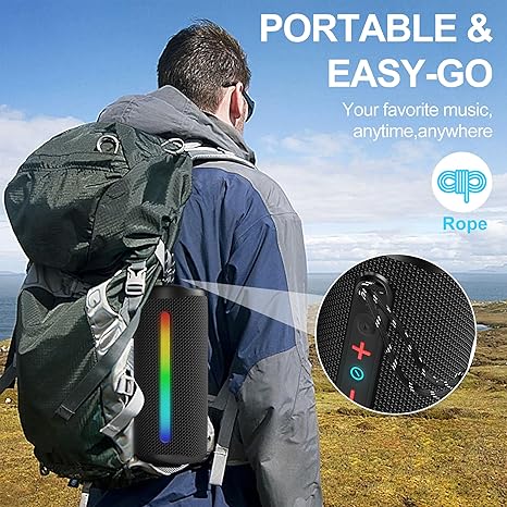 Portable Bluetooh Speaker with Lights,Powerful Crystal Clear Sound Bluetooth Speaker,IPX5 Waterproof Wireless Speakers,BT5.3 & TF-Card Input,TWS Paring,24H Playtime Portable Speakers