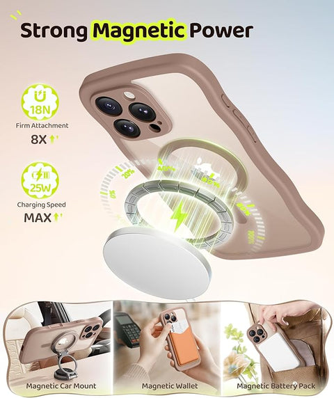 iPhone 16 Pro Max Case for Women Girls, [Compatible with MagSafe][Built-in Glass Screen Protector and Camera Protection] Cute Wave Clear Full Body Phone Case for iPhone 16 Pro Max 6.9"