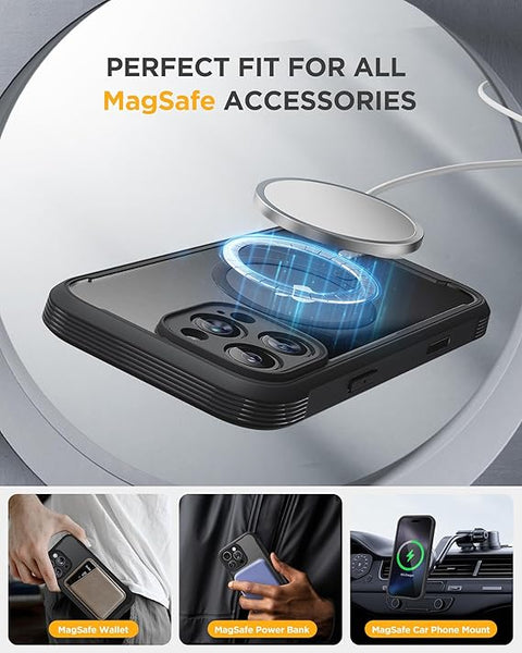 Magnetic for iPhone 16 Pro Max Case 6.9'' [Compatible with MagSafe] Full-Body Phone case with Built-in Glass Screen Protector& Camera Protector,Drop Proof 16 Pro Max Cover,Black