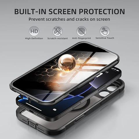 iPhone 16 Pro Max Case, Compatible with MagSafe, Built-in Privacy Screen Protector and Camera Protection, Anti-Spy Full Body Shockproof Clear Phone Case for 16 Pro Max 6.9", Black