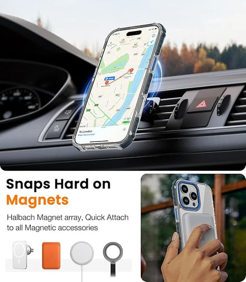 Strong Magnetic Case for iPhone 16 Pro Max 6.9-Inch,[Compatible with Magsafe] Clear Slim Shockproof Protective Phone Cover for Women Men-Transparent+Blue