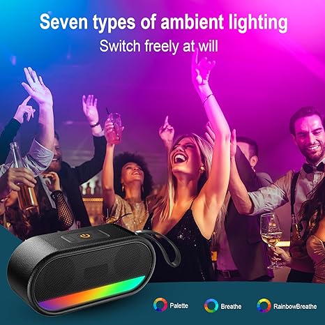Portable Bluetooth Speaker with LED Lights, 24W Loud Sound Punchy Bass, Portable Wireless Up to 10H Playtime, Built-in Mic Bluetooth 5.3, IPX6 Waterproof Wireless Speaker for Home/Outdoor/Party/Beach