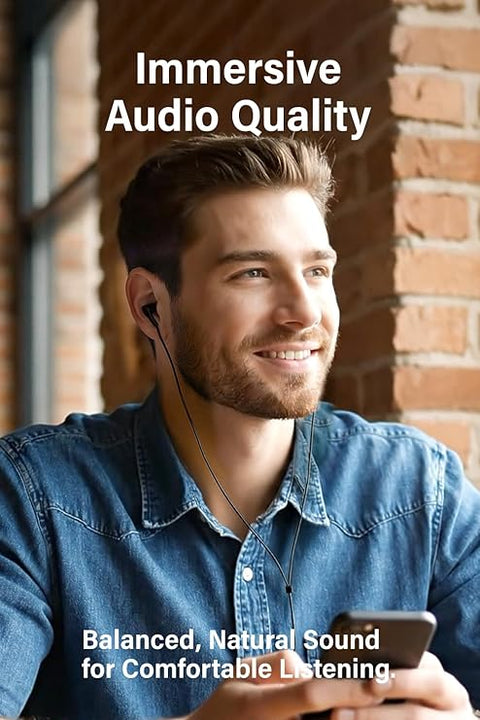 Wired Handsfree– 6 mm Dynamic-Driver in-Ear Handsfree, L-Shaped 3.5 mm Gold-Plated Plug, High-Resolution Sound for Music/ASMR/Gaming, PC & Smartphone Compatible, Black