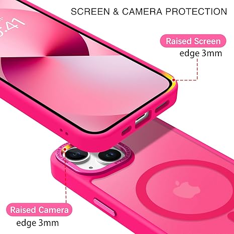 Magnetic for iPhone 13 Case & iPhone 14 Case [Compatible with Magsafe] Translucent Matte Phone Case iPhone 13/14 Slim Thin Shockproof Women Men Protective Cover Cases, Hot Pink