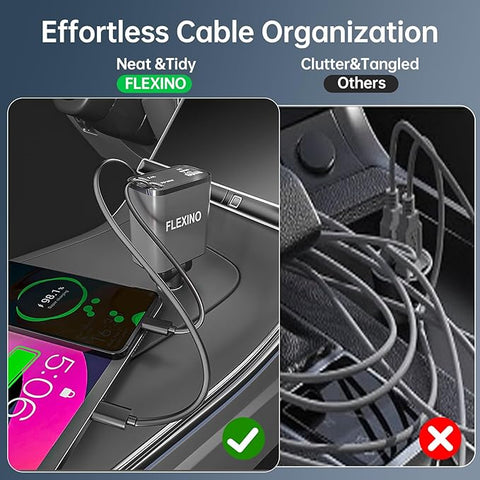 Retractable Car Charger for iPhone 16, 69W Fast Charging Car Charger USB C, Car Chargers with 2 Retractable Cords 2.6ft, Car Adapter for iPhone 16/15/14/13/12 Series, Galaxy, Grey