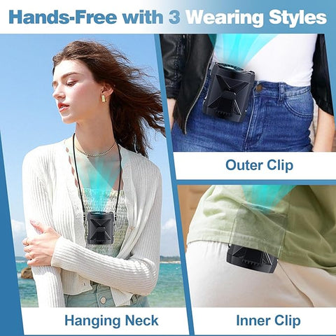 Portable Fan Rechargeable, Personal Waist Neck Wearable Cooling Fan with Light up to 16Hours Working Time, 4 Speeds 9200RPM Strong Airflow for Outdoor, Jobsite, Camping, Travel
