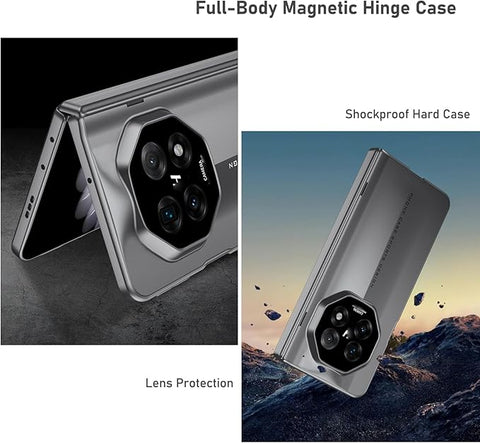 Compatible with Oppo Find N5 Screen Protector Shockproof Case,Built in Magnetic h Cover Hard Full-Body Protective Phone Cover for Find N5 2025(Lens Protector) (Black)