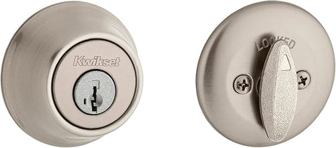 660 Deadbolt Deadbolt Lock, Satin Nickel Round Exterior Keyed Front Entry Door, Pick Resistant SmartKey Rekey Security, Single Cylinder Dead Bolt, with Microban Protection