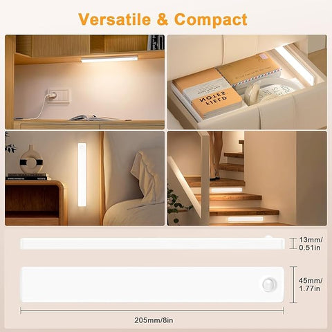 Under Cabinet Lighting, USB Rechargeable Closet Light, Motion Activated Under Cabinet Lights, Dimmable Magnetic Under Counter Lights for Kitchen (1-Pack)