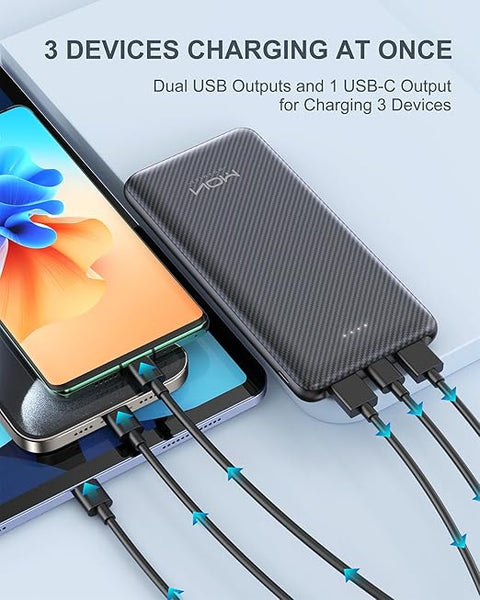 Power Bank 10000mAh Portable Charger, Slimmest 5V/3A Battery Pack, USB C Input & Output External Phone Charger, Compatible with iPhone 15 14 13 12, Galaxy S24 S23 S22, iPad, Pixel, etc (Black)