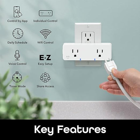 Switch Duo Double Smart Plug, White, 2 Outlets – No Hub Compatible with Alexa and Google Assistant, Requires 2.4 GHz Wi-Fi