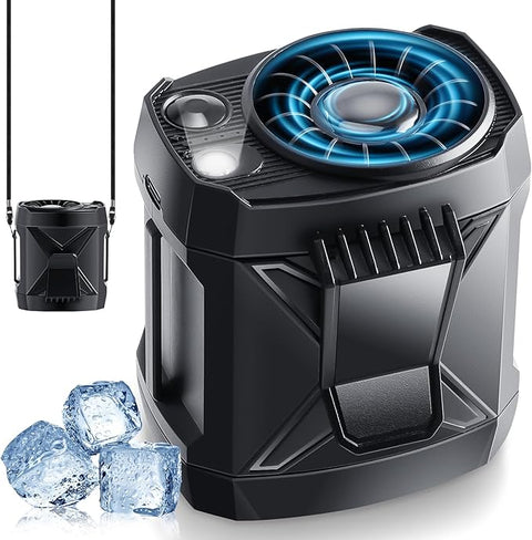 Portable Fan Rechargeable, Personal Waist Neck Wearable Cooling Fan with Light up to 16Hours Working Time, 4 Speeds 9200RPM Strong Airflow for Outdoor, Jobsite, Camping, Travel