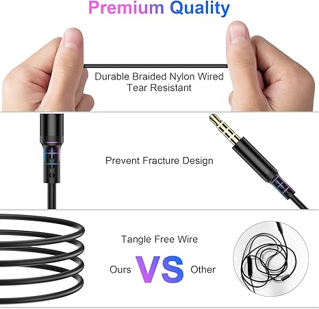 Wired Handsfree 3.5mm Jack Magnetic in-Ear Handsfree Stereo Canceling with Handsfree for iPhone iPad Samsung A15 A14 A13 A03s S10 Motorola One 5G Ace Moto G Play Power Stylus Android
