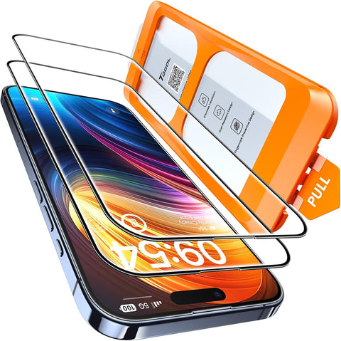 iPhone 15 Pro Max Screen Protector 9H Hardness Military Grade Shatterproof HD Tempered Glass for Full Coverage Easy Installation 2 Pack
