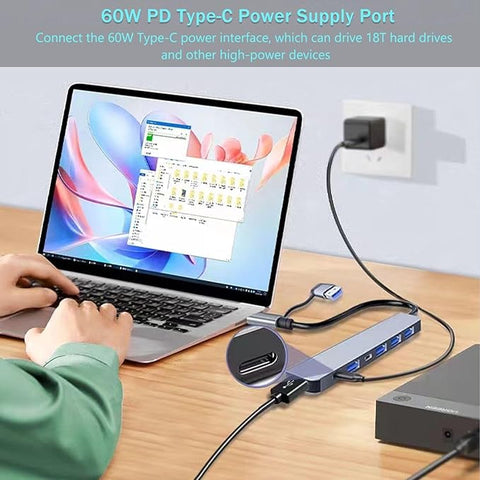 USB C & USB Hub 7-in-1 with USB 3.0, USB-C Ports for PC/Laptops/MacBook Pro/Air/iMac/iPad and More Devices