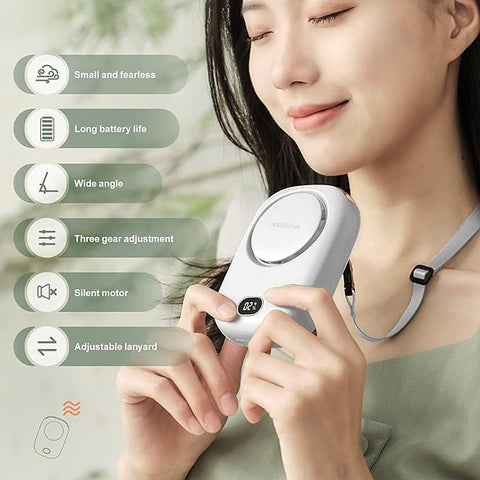 Portable Neck Fan, Mini Small Personal Handheld Fan USB Rechargeable 3 Speed for Girls Boys Woman Eyelash Travel Home Office Outdoor (White)