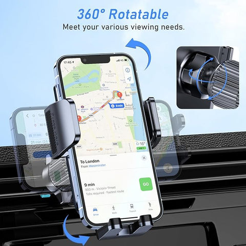 Car Phone Holder Mount, Super Stable Air Vent Cell Phone Car Mount with 2025 Metal Hook Clip, 360° Rotation,One Button Release for iPhone, Galaxy, Google, and All Other Smartphones
