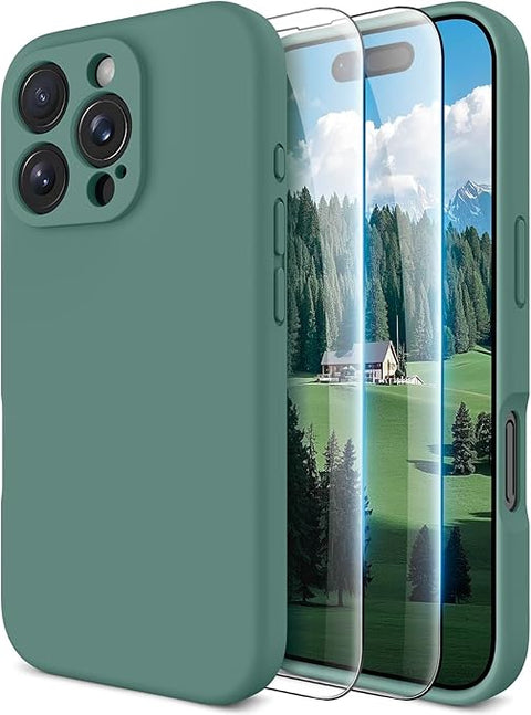 iPhone 16 Pro Max Case, Compatible with MagSafe, Shockproof Magnetic Silicone Case for iPhone 16 Pro Max,[Military Grade Protection] [2 Pack Screen Protectors], Pine Green
