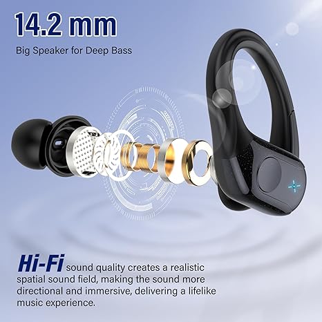 Wireless Earbuds Bluetooth 5.4 Headphones 75H Stereo Deep Bass Sports Over Ear Buds with Earhooks, LED Display Bluetooth Earbuds with 4 ENC Mic, IP7 Waterproof Earphone for Running, Black