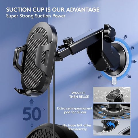 Universal Car Phone Holder, Strong Suction Cup Super Stable Phone Mount for Car Fit for iPhone 16 15 14 Pro Max All Smartphones