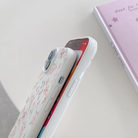 for iPhone 13 Case, Cute Pink Floral Flower Pattern Aesthetic Phone Case, Raised Camera Protection Soft Slim TPU Shockproof Protective Phone Cover for Girls Women - Pink