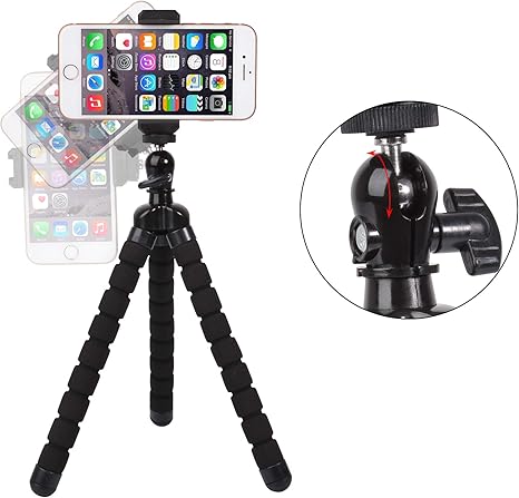 Phone Mini Tripod, Ruittos Premium Flexible Mobile Phone Tripod Stand Compatible with iPhone Samsung Go Pro, Small Digital Camera, Black -Phone Holder