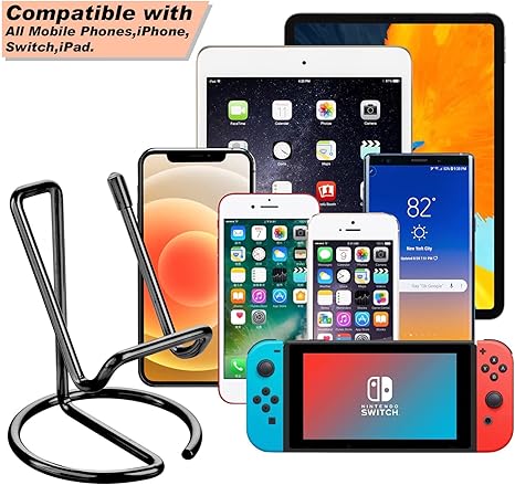 Cell Phone Stand for Desk, Cute Metal Black Cell Phone Stand Holder Desk Accessories, Compatible with All Mobile Phones, iPhone, Switch, iPad -Phone Holder