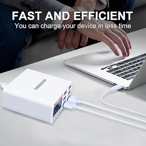 USB Charging Station for Multiple Devices, 40w 6-Ports USB Charger Station, 5USB+1QC3.0 Ports Fast Charging Station Block, Compatible with Phone Watch Pad for Home Office Travel
