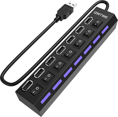 USB Hub, 7 Port USB 2.0 Hub LED Portable High-Speed Compatible for iMac Pro, MacBook Air, Mac mini/Pro, Surface Pro, PC and Laptop