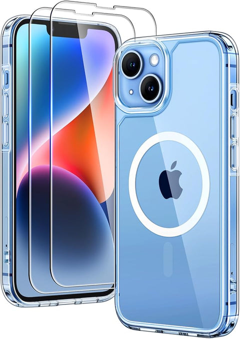 3 in 1 Magnetic for iPhone 14 Case Clear, [Compatible with MagSafe] with 2X Screen Protectors, Military-Grade Drop Protection Shockproof Slim 14 Cover 6.1 Inch