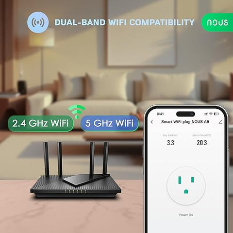 Wi-Fi Smart Plug 15A, Dual-Band 2.4GHz & 5GHz, Energy Monitoring, Compatible with Alexa, Google Home, Tuya Smart App, Remote Control, Timer, Compact Design, Smart Outlet, 1 Pack