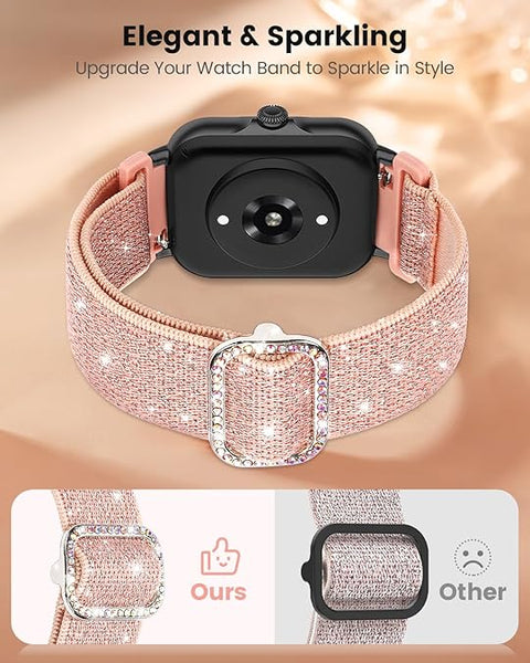 Sparkly Elastic Nylon Bands Compatible with Woneligo/Fitpolo Smart Watch IDW13, 22mm Stretchy Straps for TOOBUR IDW19/ENOMIR IDW19/MILOUZ IDW19/Gydom IDW19/Faweio IDW19/Hoowel IDW19/Amzhero IDW19/Tensky IDW19/WNH IDW19 Smart Watch Glitter Bands for Women