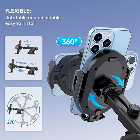 Universal Car Phone Holder, Strong Suction Cup Super Stable Phone Mount for Car Fit for iPhone 16 15 14 Pro Max All Smartphones