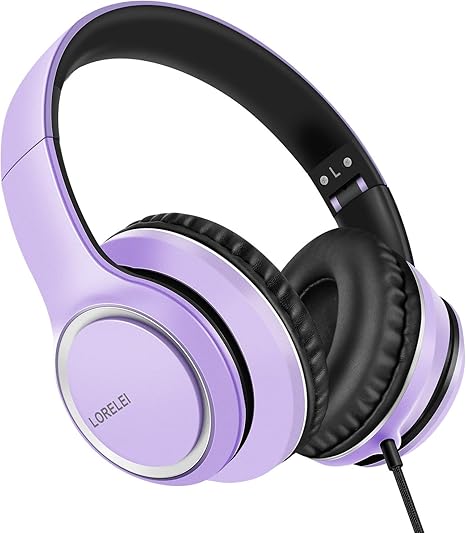 Over-Ear Wired with Microphone with 1.45m-Tangle-Free Nylon Line&3.5mm Plug,Lightweight Foldable & Portable Microphone for Smartphone,Tablet,Computer,Mp3/4(Dark Purple)