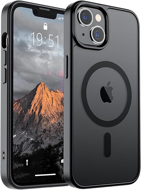Magnetic for iPhone 14 Case & iPhone 13 Case (Compatible with MagSafe)(Military Grade Drop Protection) Translucent Matte Shockproof Phone Cover,Black