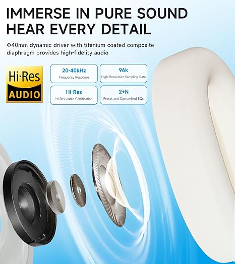 W800BT Pro Hybrid Active Noise Cancelling Headphones - Hi-Res Audio - AI Call Noise Cancellation - 45H Playtime - Fast Charging - Foldable - Wireless Over-Ear Bluetooth 5.4 Headphones - Black