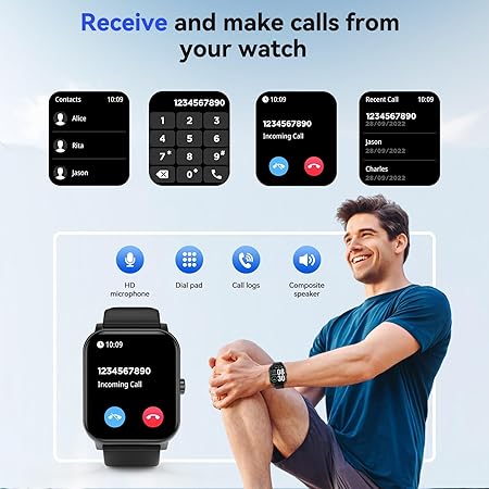Smart Watch(Answer/Make Call), 1.85'' HD Smartwatch for Men Women, 2025 Fitness Tracker with 100+ Sport Modes, Heart/Sleep Monitor/Pedometer IP68 Waterproof Fitness Watch for Android iOS Metal Black