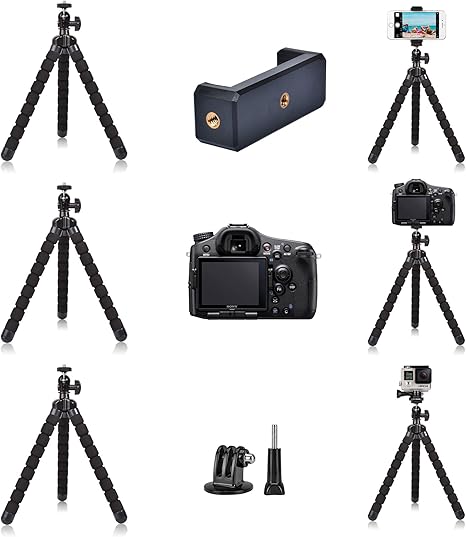 Phone Mini Tripod, Ruittos Premium Flexible Mobile Phone Tripod Stand Compatible with iPhone Samsung Go Pro, Small Digital Camera, Black -Phone Holder