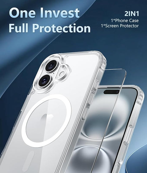 iPhone 16 Plus Case: Clear Case Magnetic Military Grade Drop Protection Anti Yellowing Cell Phone Cover - Rugged Shockproof Protective Bumper Transparent Cases