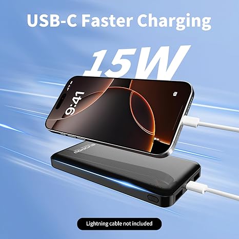 2-Pack Portable Charger, Slimmer 10000mAh 15W Power Bank, USB C in&Out Fast Charging Battery Pack, External Portable Power Bank for iPhone 16 15 14 13 12 iPad Airpods Samsung S23 S22 Pixel etc
